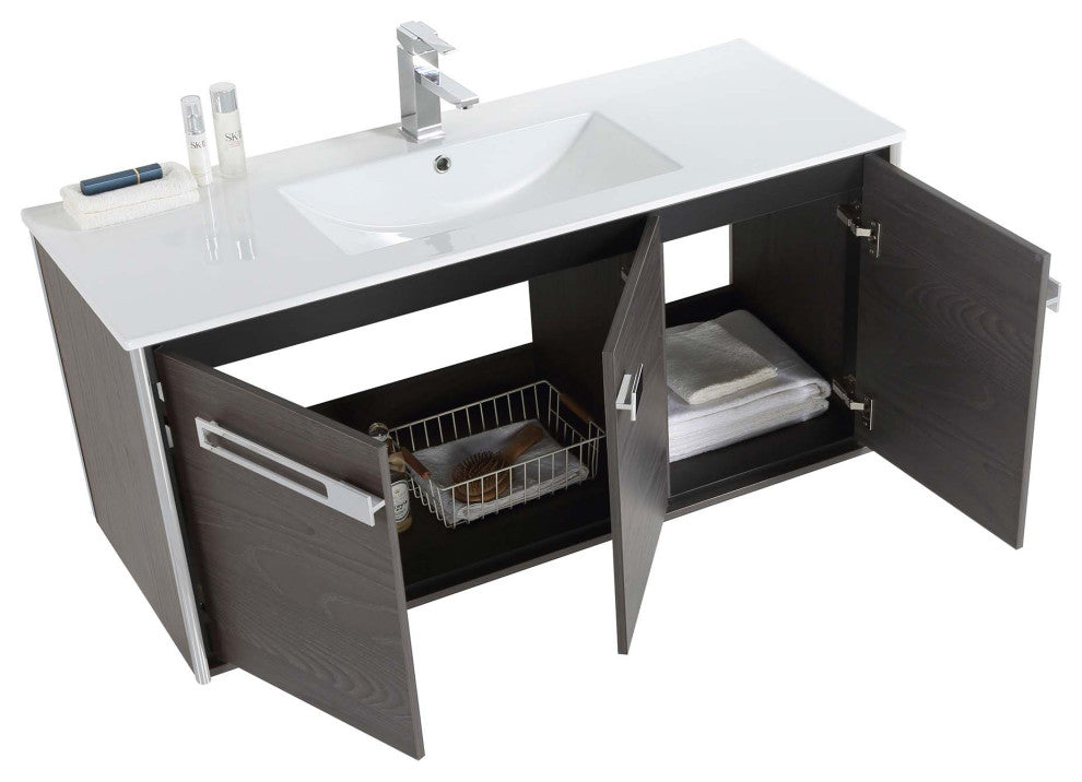 Oakville Wall Mount Bathroom Vanity, Black Coal Oak, 48", Chrome Hardware