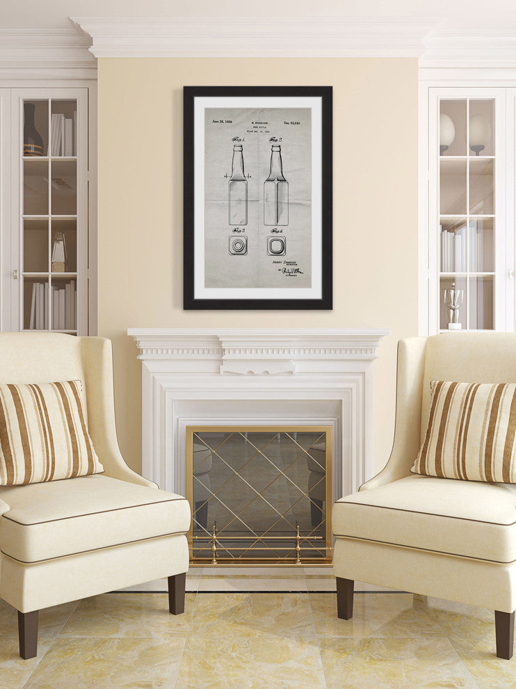 "Beer Bottle 1933 Old Paper" Framed Painting Print