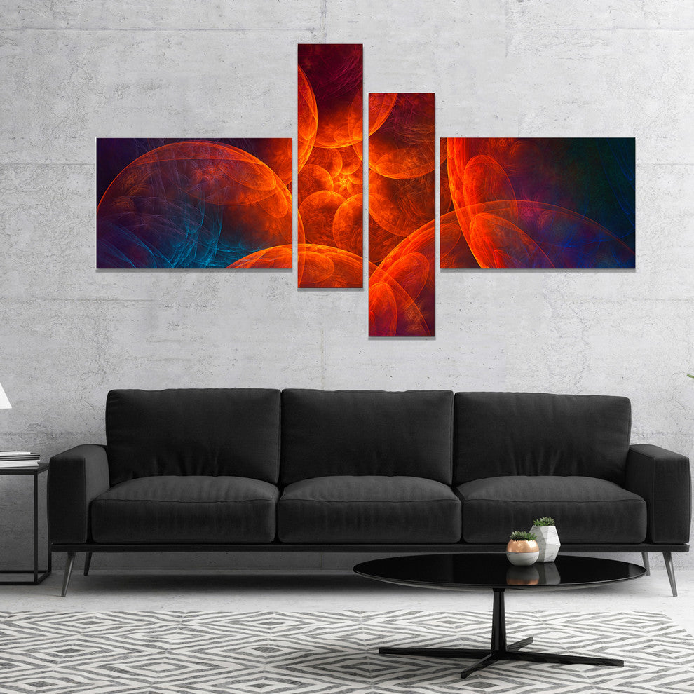 Biblical Sky with Red Clouds, Abstract Wall Art Canvas, 60"x32", 4 panels