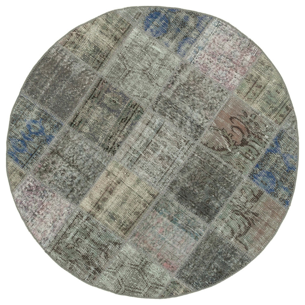 Rug N Carpet - Handmade Oriental 4' 9" x 4' 9" Boho Round Patchwork Rug