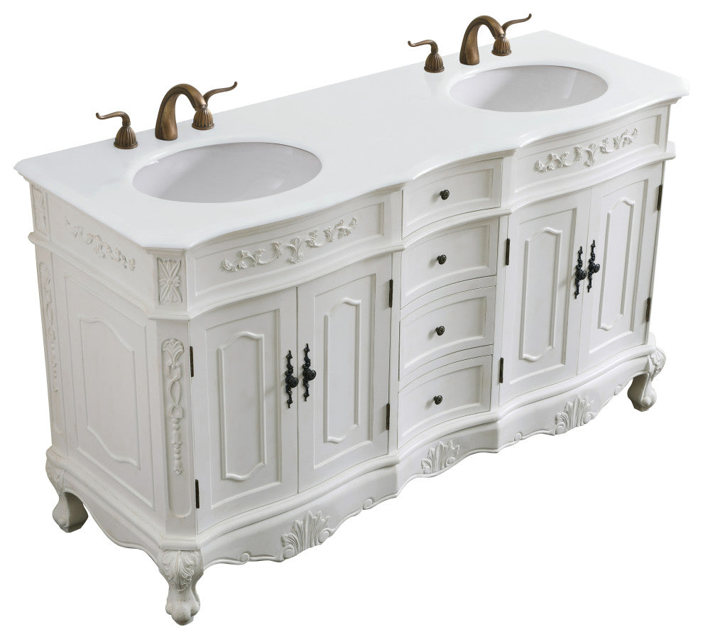 Bathroom Vanity, Antique White, 60", Double Sink
