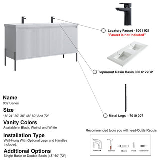 Flutie 60" Bathroom Vanity Set, White, Double White Sink