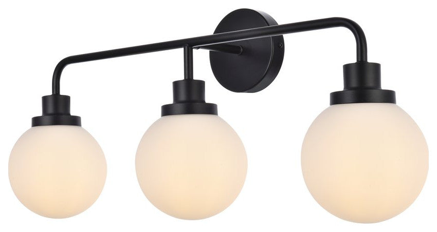 Helen 3-Light Bath Sconce, Black With Frosted Shade