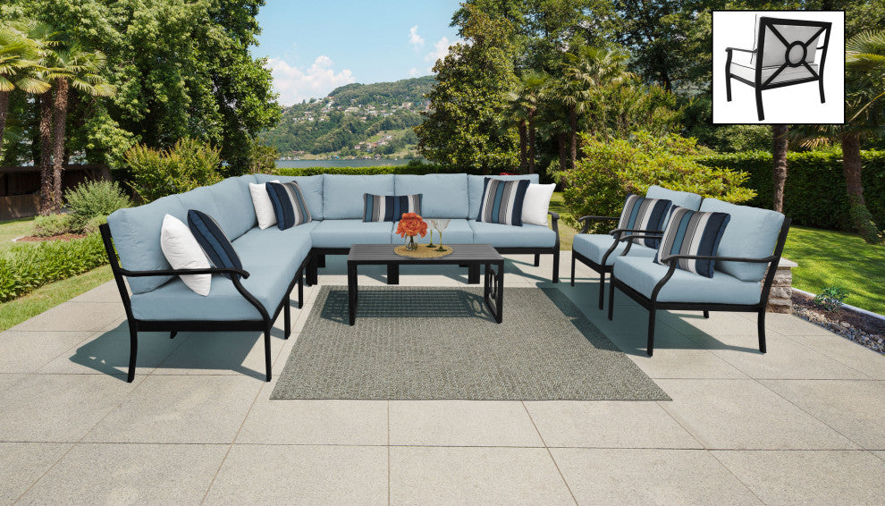 kathy ireland Madison Ave. 10 Piece Aluminum Patio Furniture Set 10a, Tranquil