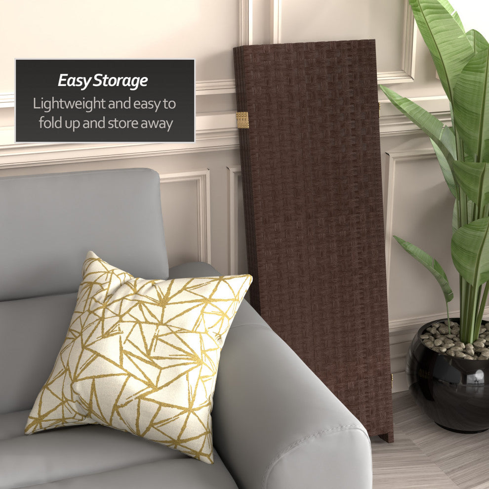 4' Tall Woven Fiber Room Divider, Dark Mocha, 4 Panel