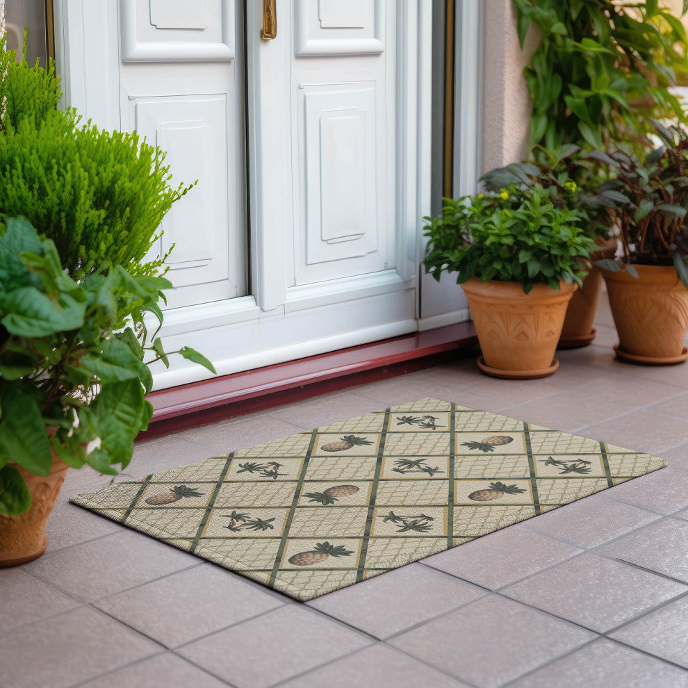 Indoor/Outdoor Kendall KE7 Beige Machine Washable 1'8" x 2'6" Rug