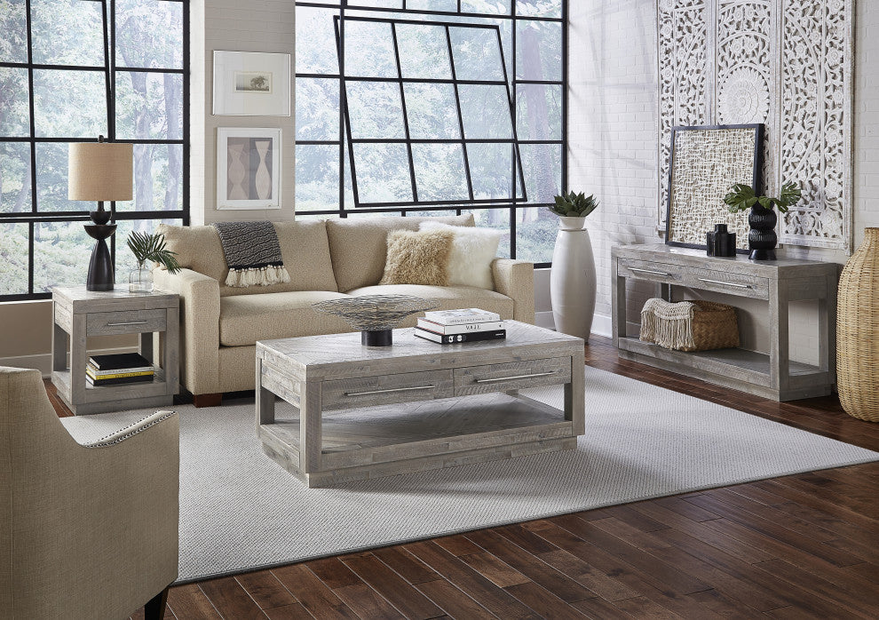 Modus Alexandra 3 Piece Rectangular Coffee and 2 End Tables, Rustic Latte