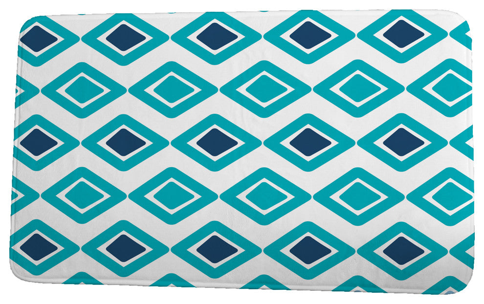 Upscale Getaway Diamond Jive 2 Geometric Print Bath Mat, Aqua, 17"x24"