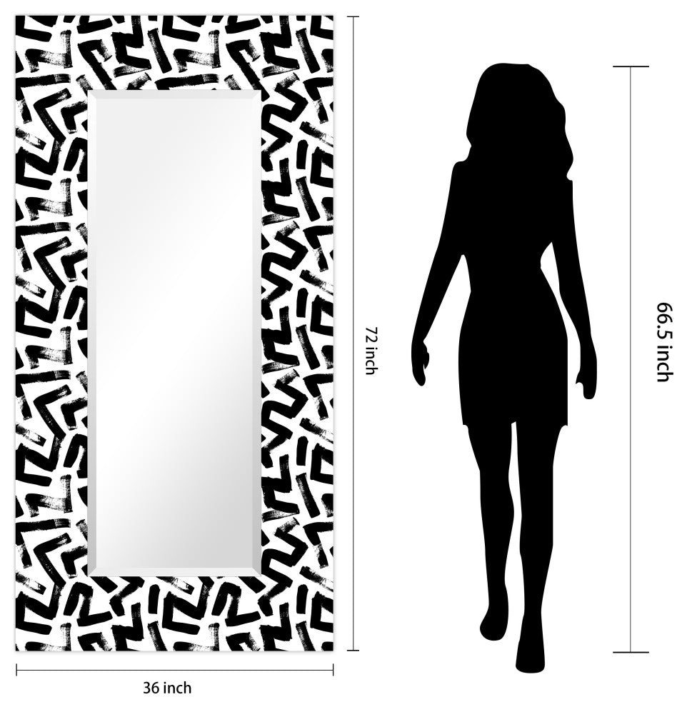 "Intertwined" Rectangular Beveled Leaner Mirror on Tempered Art Glass, 72" X 36"