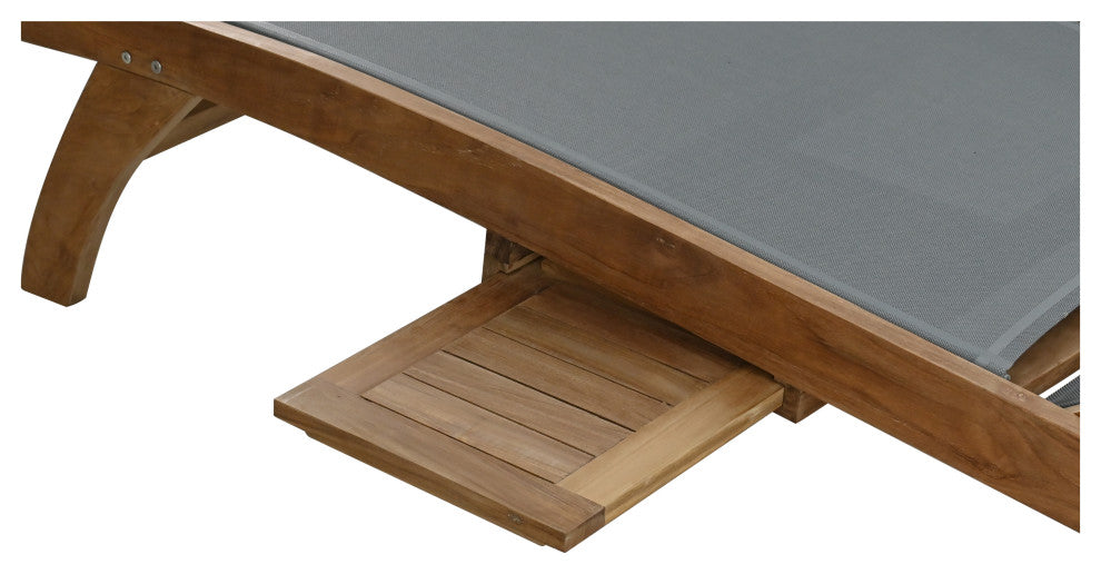 Teak Wood Bahama Pool Lounger With Batyline Mesh, Grey