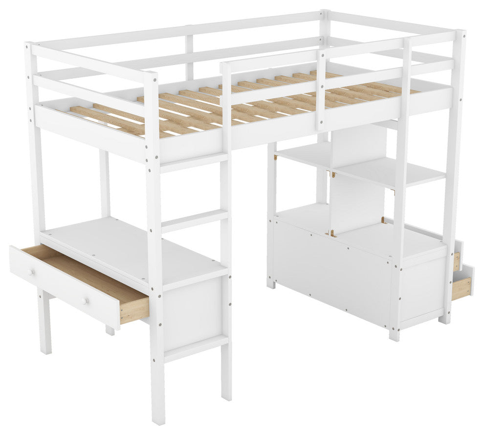Gewnee Twin Size Loft Bed with Built-in Desk with Two Drawers