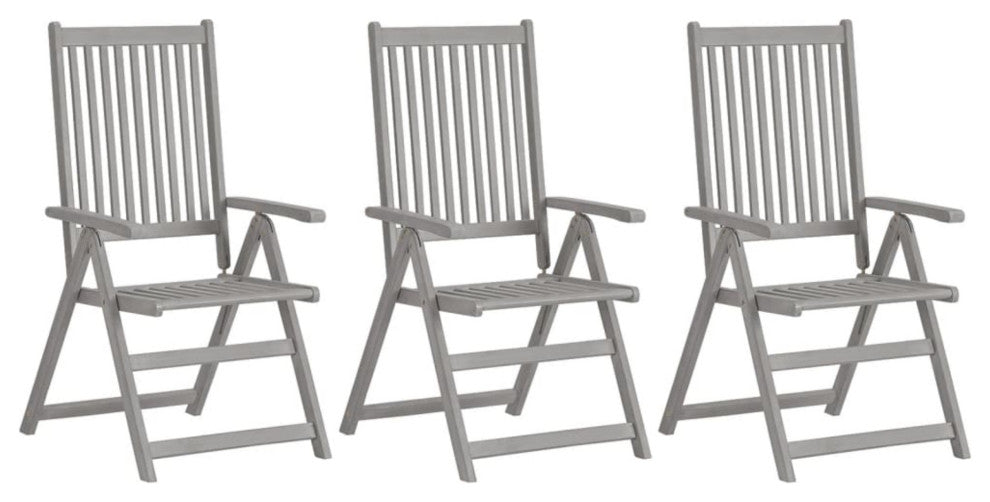 vidaXL Garden Reclining Chairs 3-Piece With Cushions Solid Acacia Wood