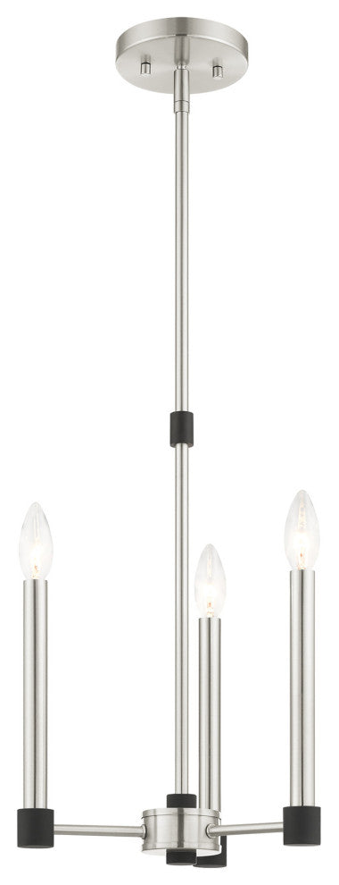Livex Lighting Karlstad 3 Light Brushed Nickel, Black Accents Petite Chandelier
