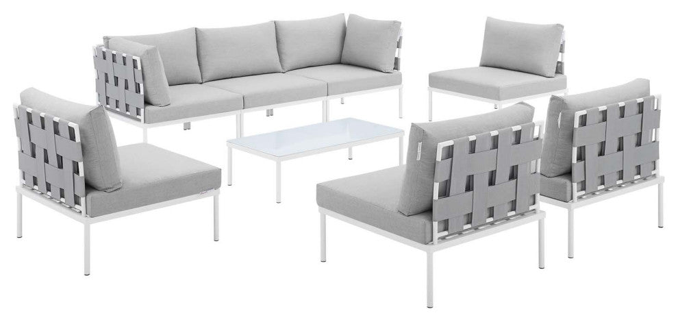 Harmony 8-Piece Sunbrella Outdoor Patio All Mesh Sectional Sofa Set, Gray Gray