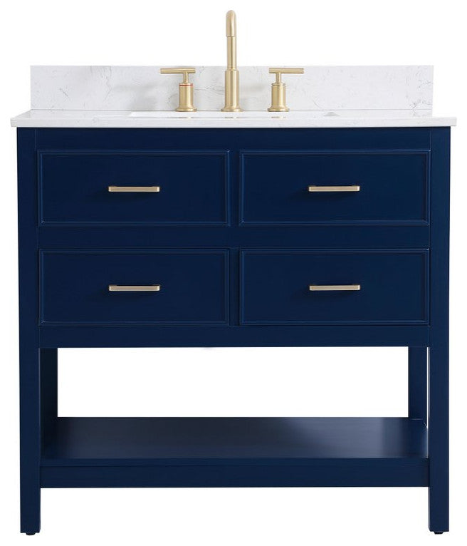Skylar 36" Single Bathroom Vanity, Blue, With Backsplash