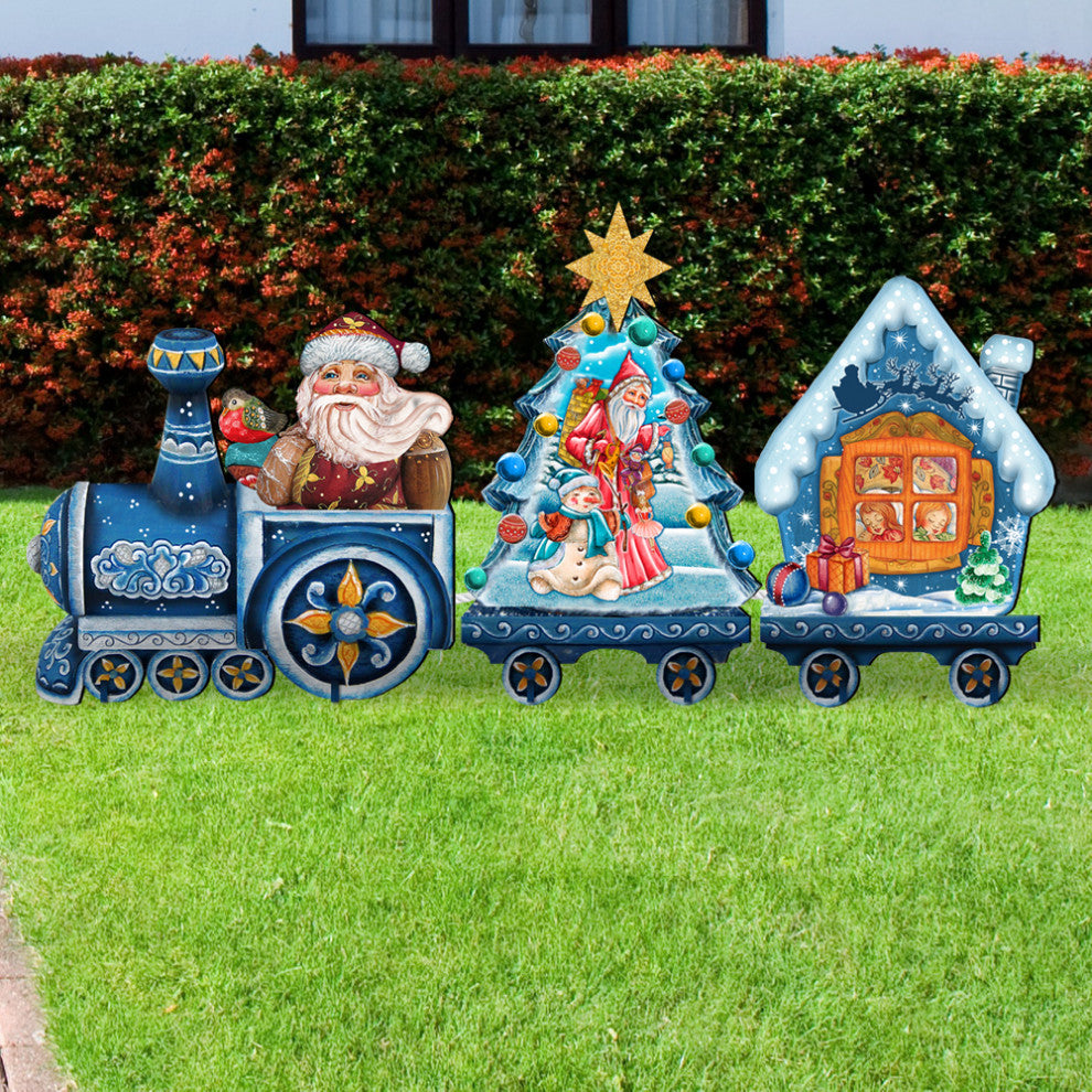 Holidays Train, Free Standing Garden Decor, Set of 3