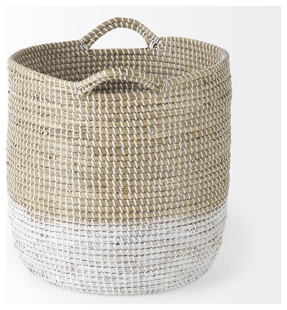 Set of Three Beige and White Storage Baskets