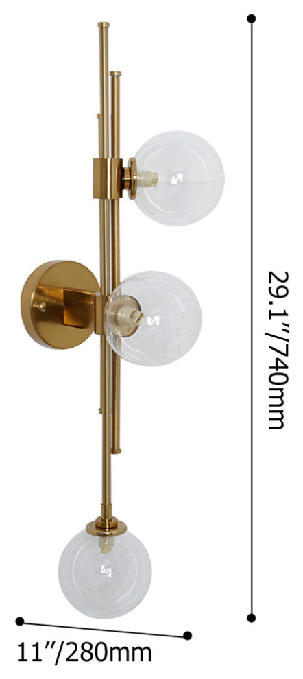 Modern Gold 3-Light Decorative Clear Glass Indoor Globe Wall Sconce