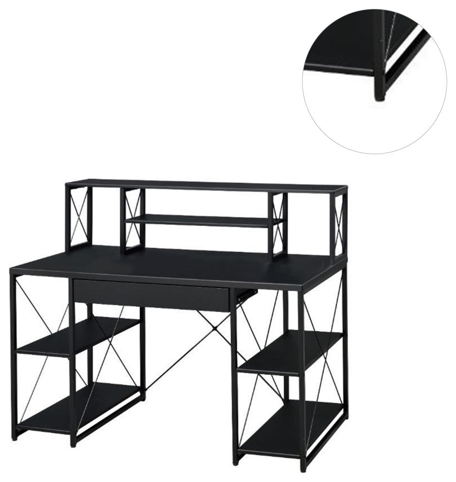Wooden Writing Desk With Open Shelves, Black