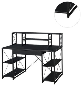 Wooden Writing Desk With Open Shelves, Black