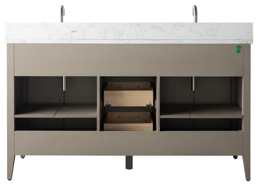 Vanity Art Bathroom Vanity With Sink, Driftwood Gray, 60", Double Sink, Brushed Nickel