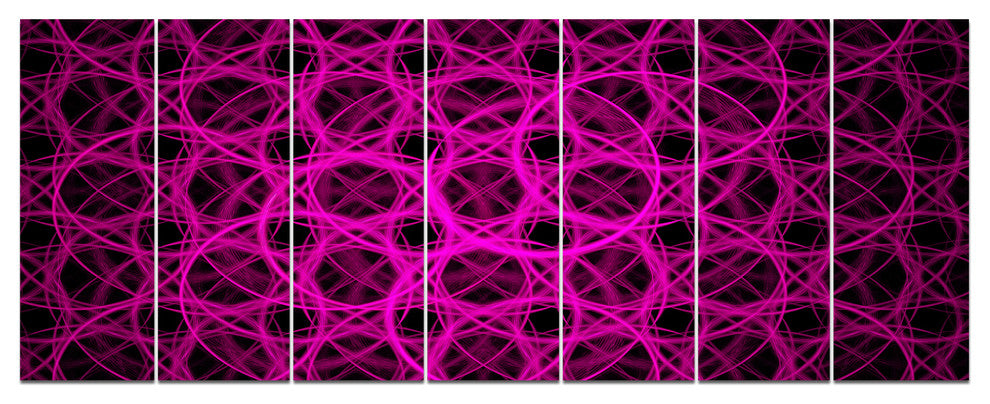Pink Unusual Fractal Metal Grill, Abstract Canvas Wall Art, 83"x32", 7 Panels