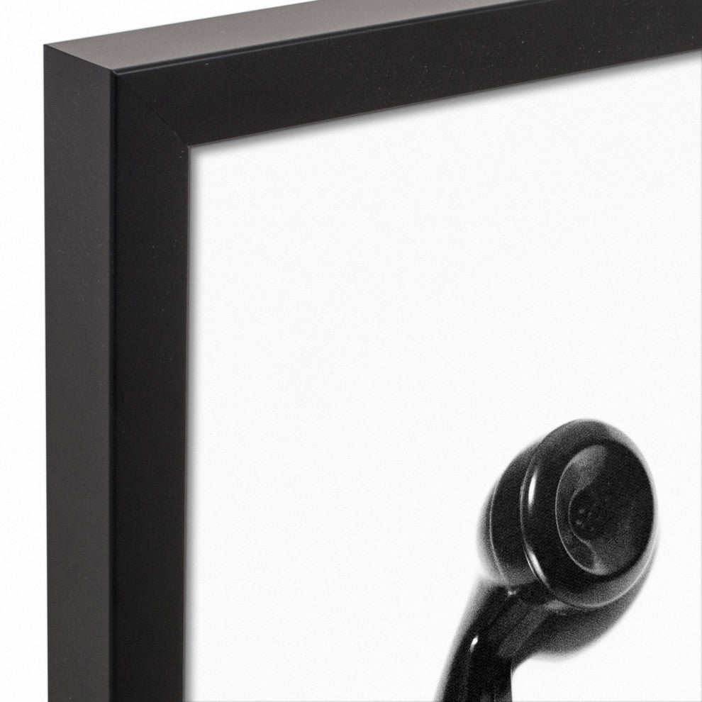 Black and White Vintage Telephone 16x20 Black Framed Canvas