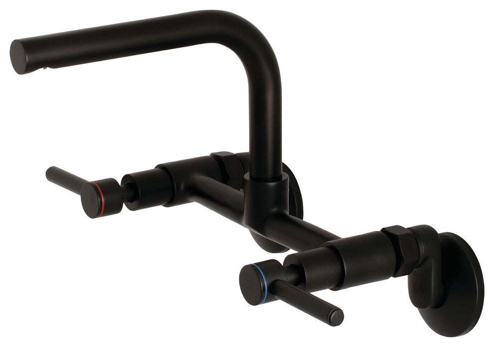 Kingston Brass 8" Adjustable Center Wall Mount Kitchen Faucet, Matte Black
