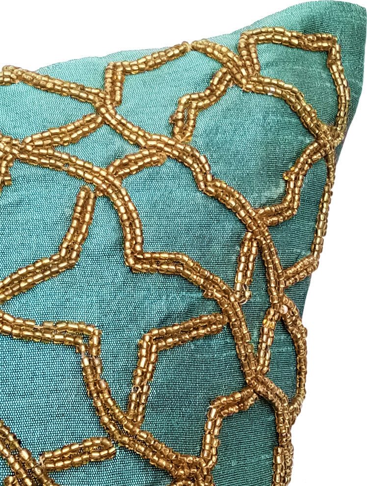 Blue DecorativeThrow Pillow Covers 20"x20" Silk Cushion Covers - Teal Geometry