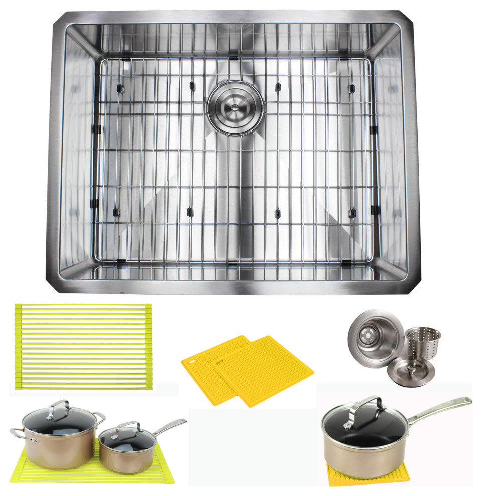 26" 16 Gauge Undermount Single Bowl Stainless Steel Sink Package