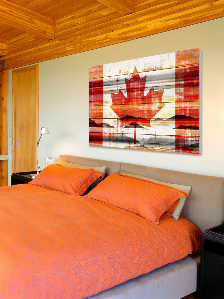 "Canadian Leaf" Print on White Wood, 36"x24"