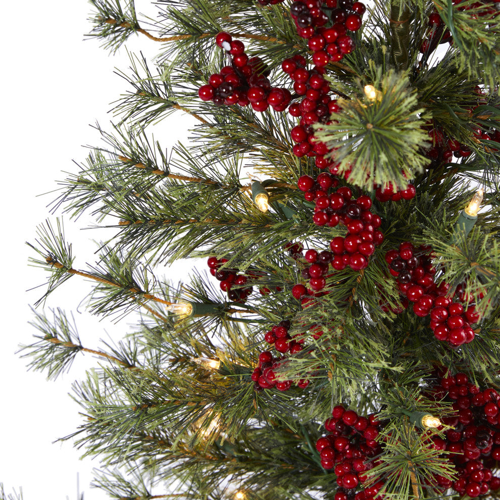 4' Berry and Pine Faux Xmas Tree W/ 100 Warm White Lights & Burlap Wrapped Base