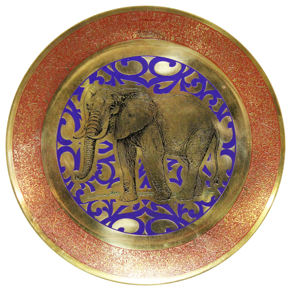Natural Geo Wild Elephant Decorative Brass Accent Plate