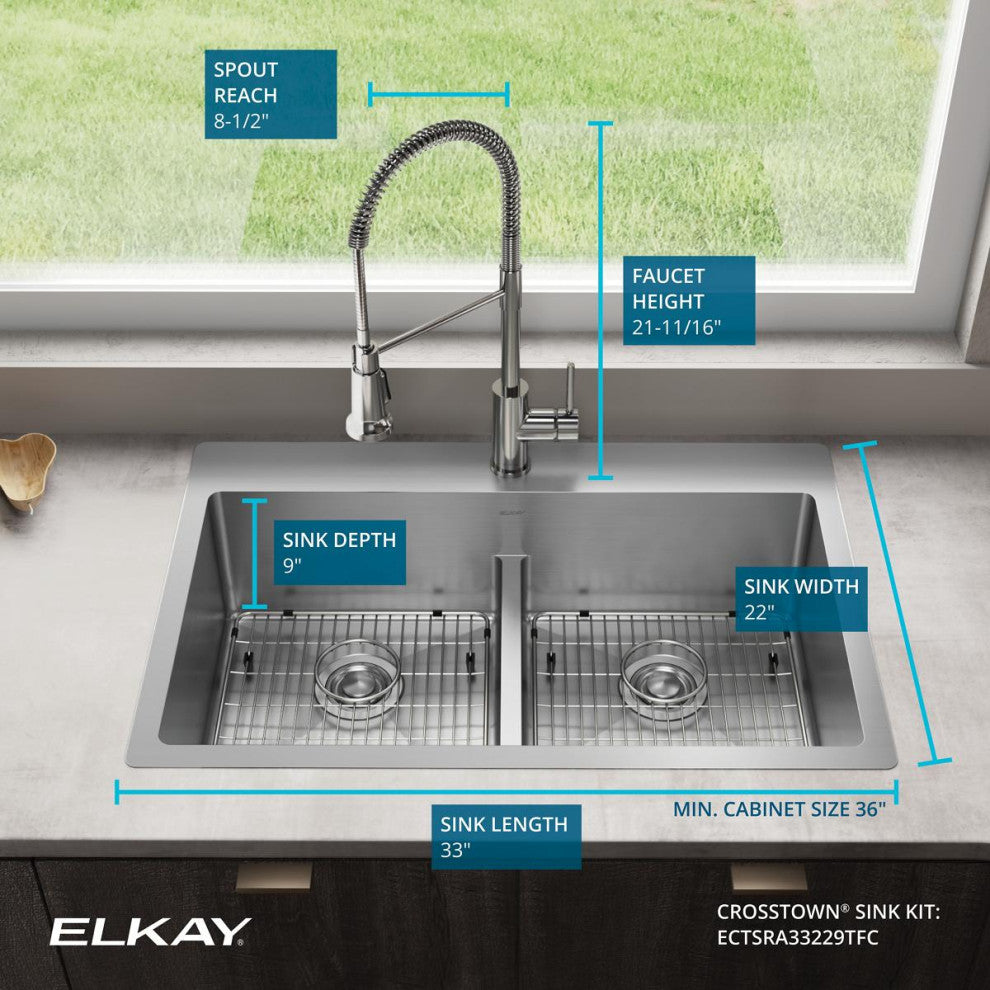 Elkay Crosstown 18 Gauge Stainless Steel Sink Kit with Faucet
