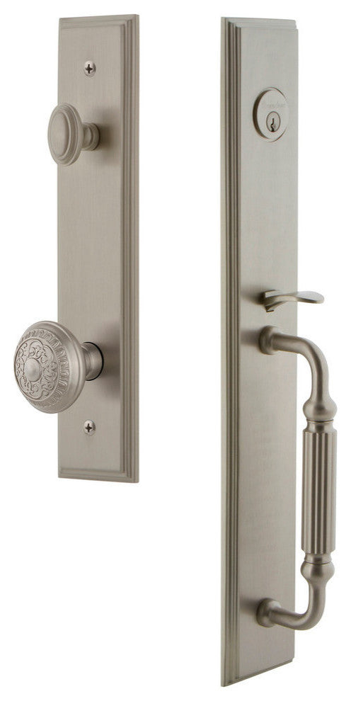 Carre' 1-Piece Dummy Handleset, F Grip and Windsor Knob, Satin Nickel, 849231
