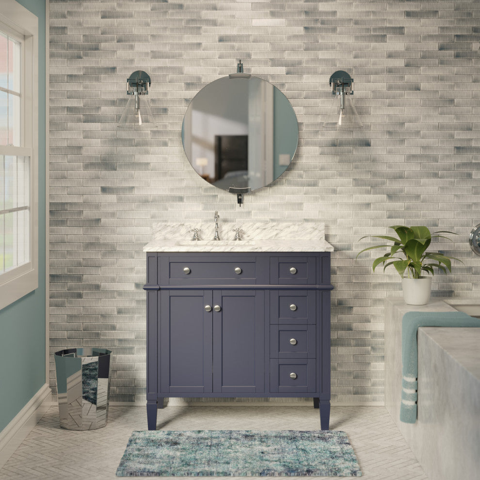 Hailey 36" Bathroom Vanity, Marine Gray, Carrara Marble