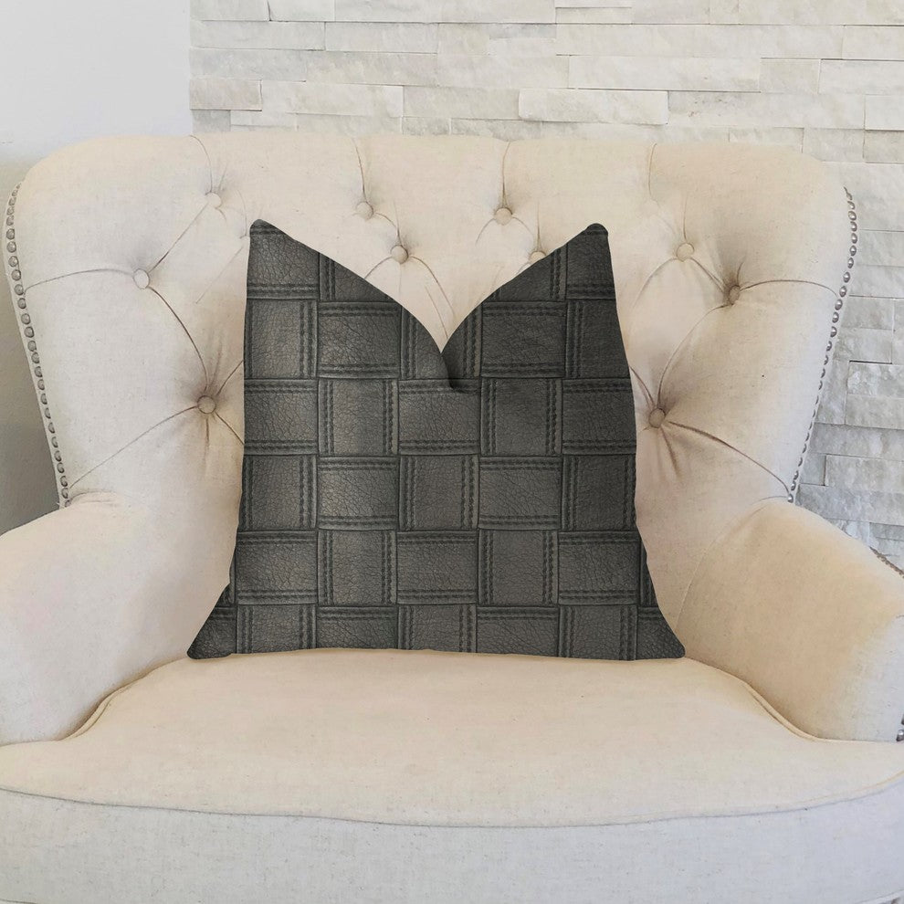 Licorice Black Artificial Leather Luxury Throw Pillow, 20"x36" King
