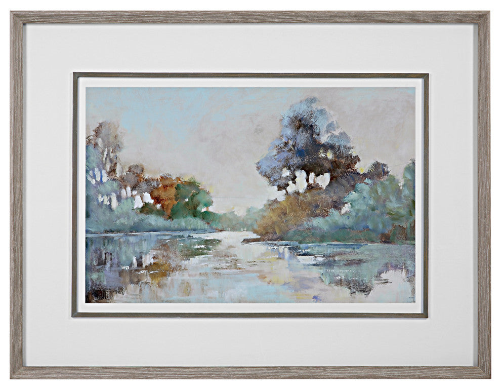 Morning Lake Watercolor Framed Print