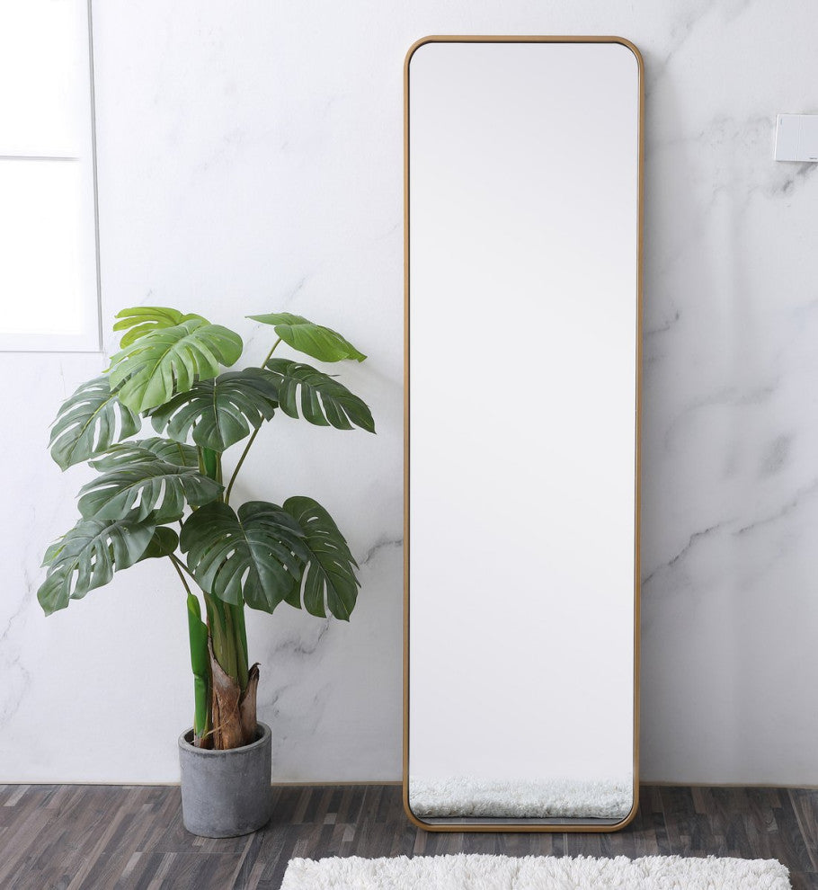 Ellis Soft Corner Metal Rectangular Mirror, Brass, 18"x60"