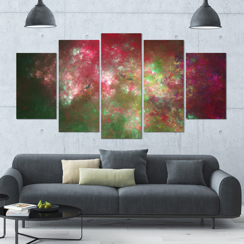 Colorful Starry Fractal Sky, Contemporary Canvas Print Art, 60"x32", 5 Panels