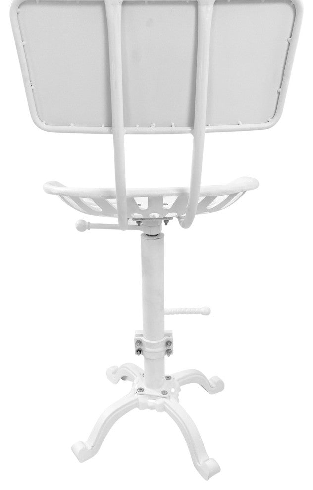 August Tractor Seat Stool With Back, White