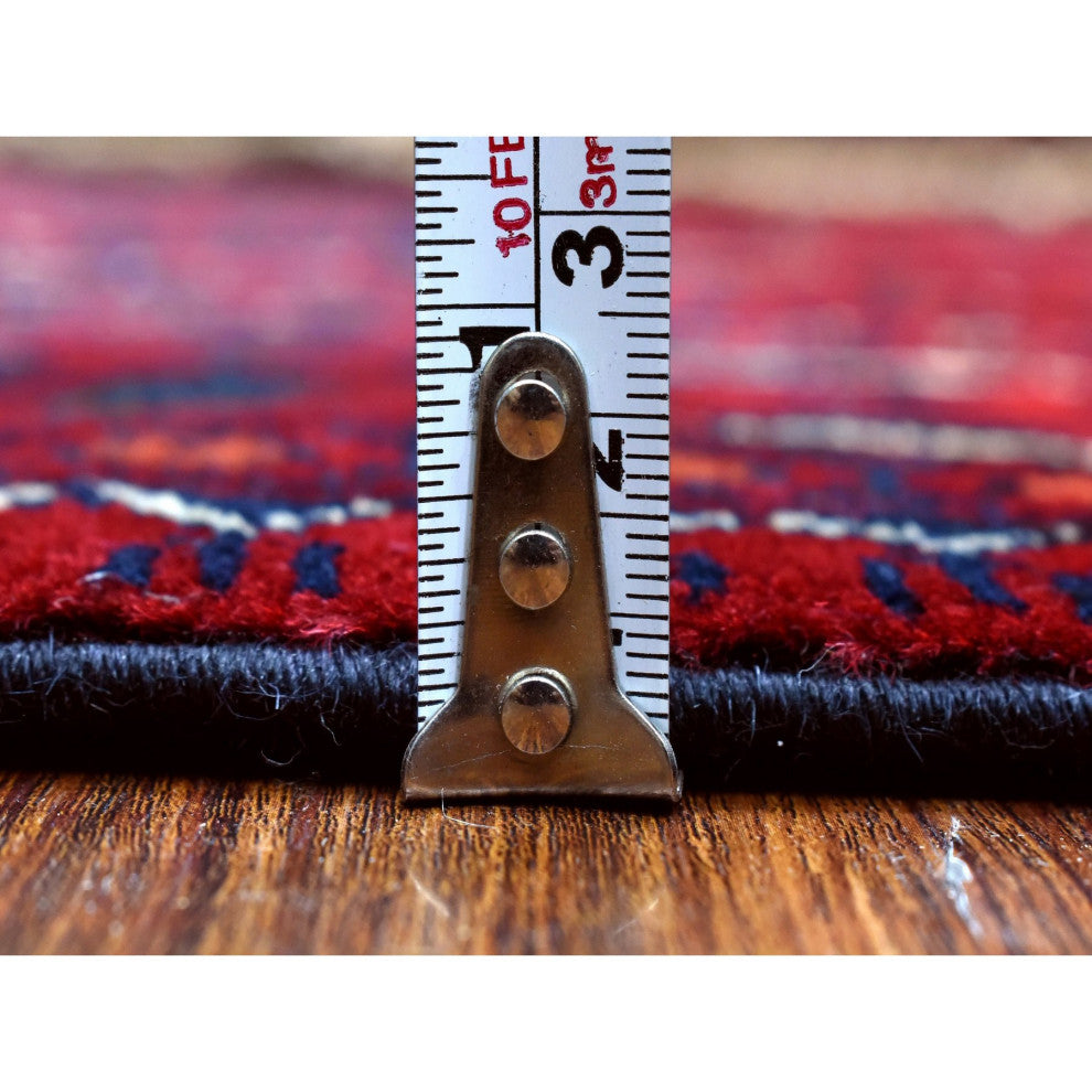 Red Geometric Design Hand Knotted Afghan Khamyab Wool Runner Rug, 3'0"x9'10"