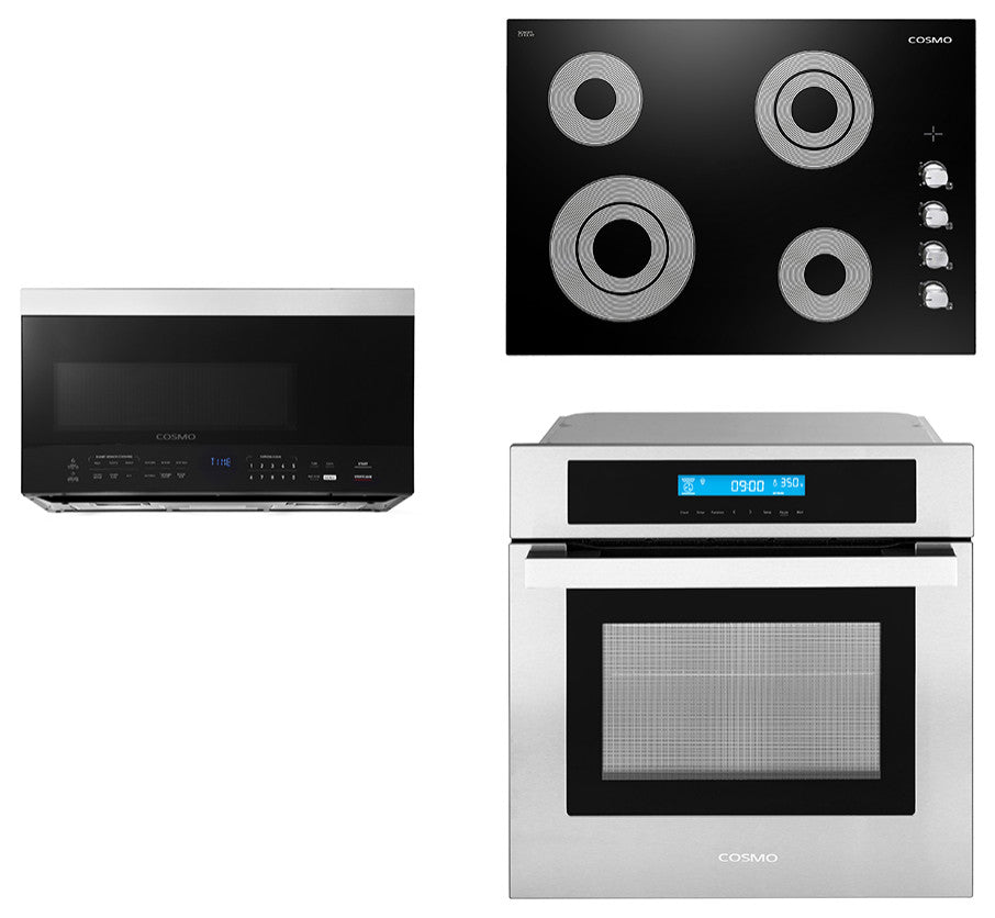 3-Piece 30" Electric Cooktop 30" Over The Range Microwave 24" Electric Wall Oven
