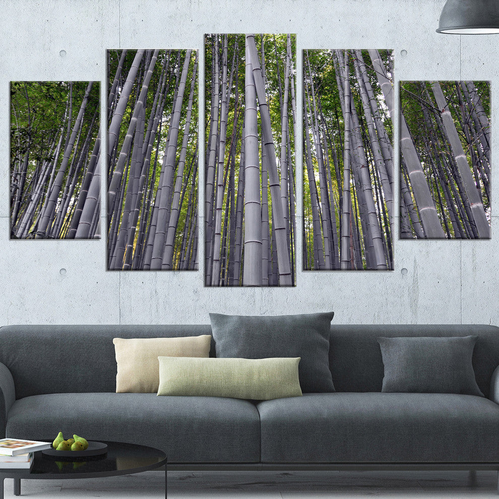 "Thick Bamboo Trunks in Japan" Forest Canvas Wall Art Print, 5 Panels, 60"x32"