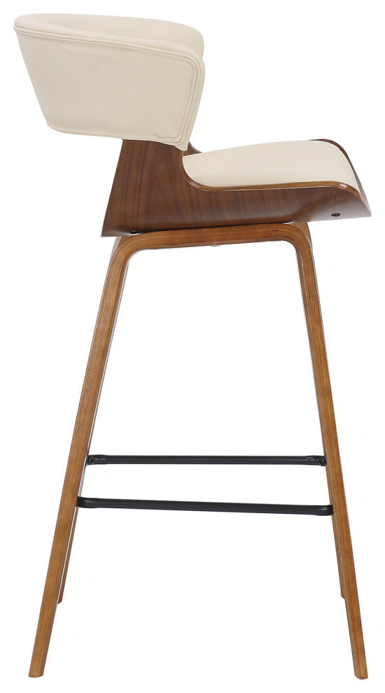 Jagger Modern 26" Wood and Faux Leather Counter Height Stool, Cream/Walnut