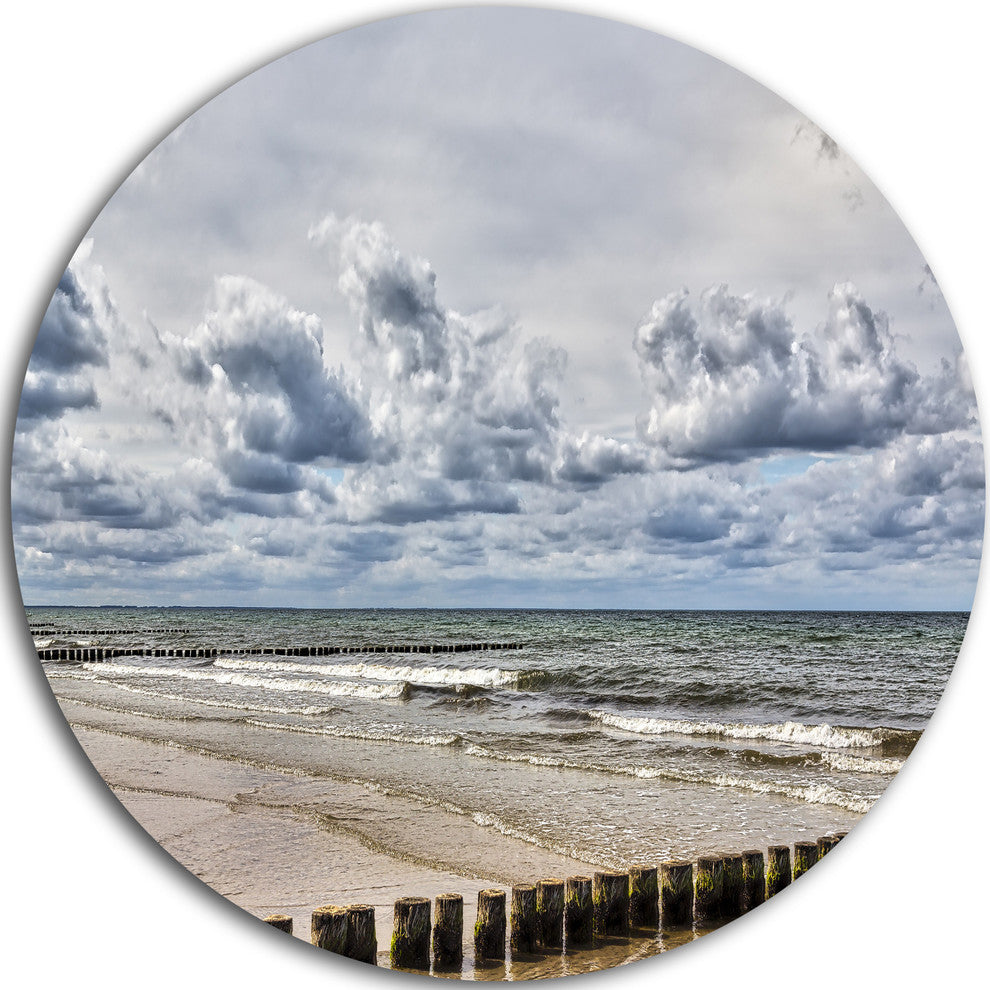 Stormy Weather In Hiddensee Sea, Seashore Disc Metal Artwork, 36"