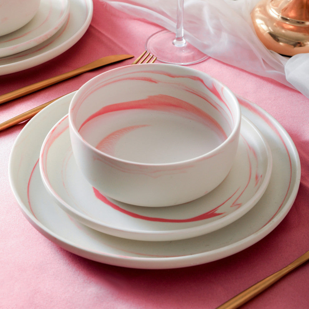 Stone Lain Brighton Porcelain 16 Piece Dinnerware Set, Pink