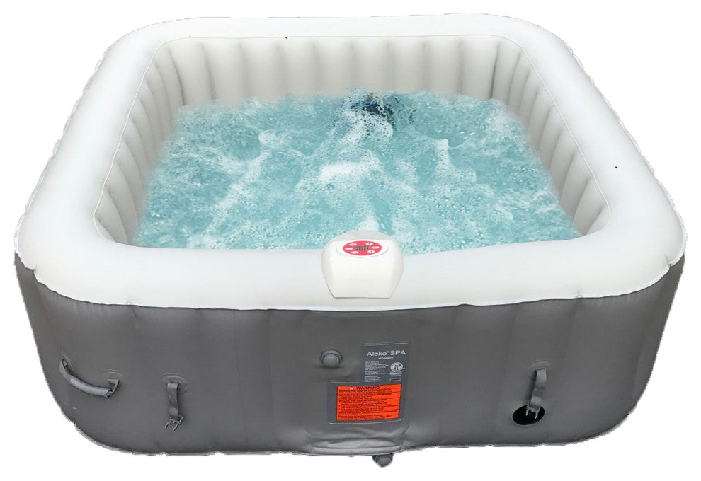 Aleko Square Inflatable Jetted Hot Tub Spa With Cover, 6 Person, 265 Gallon