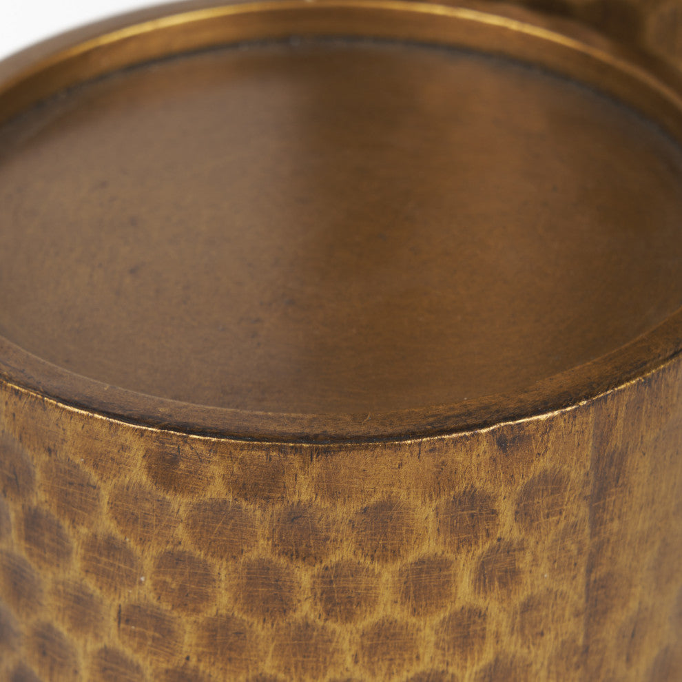 Gage Antiqued Gold Honeycomb Textured Metal Candle Holder, 2-Piece Set