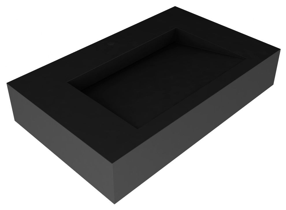 CastelloUSA Pyramid Solid Surface Wall Mounted Ramp Basin Sink, Black, 30", Standard